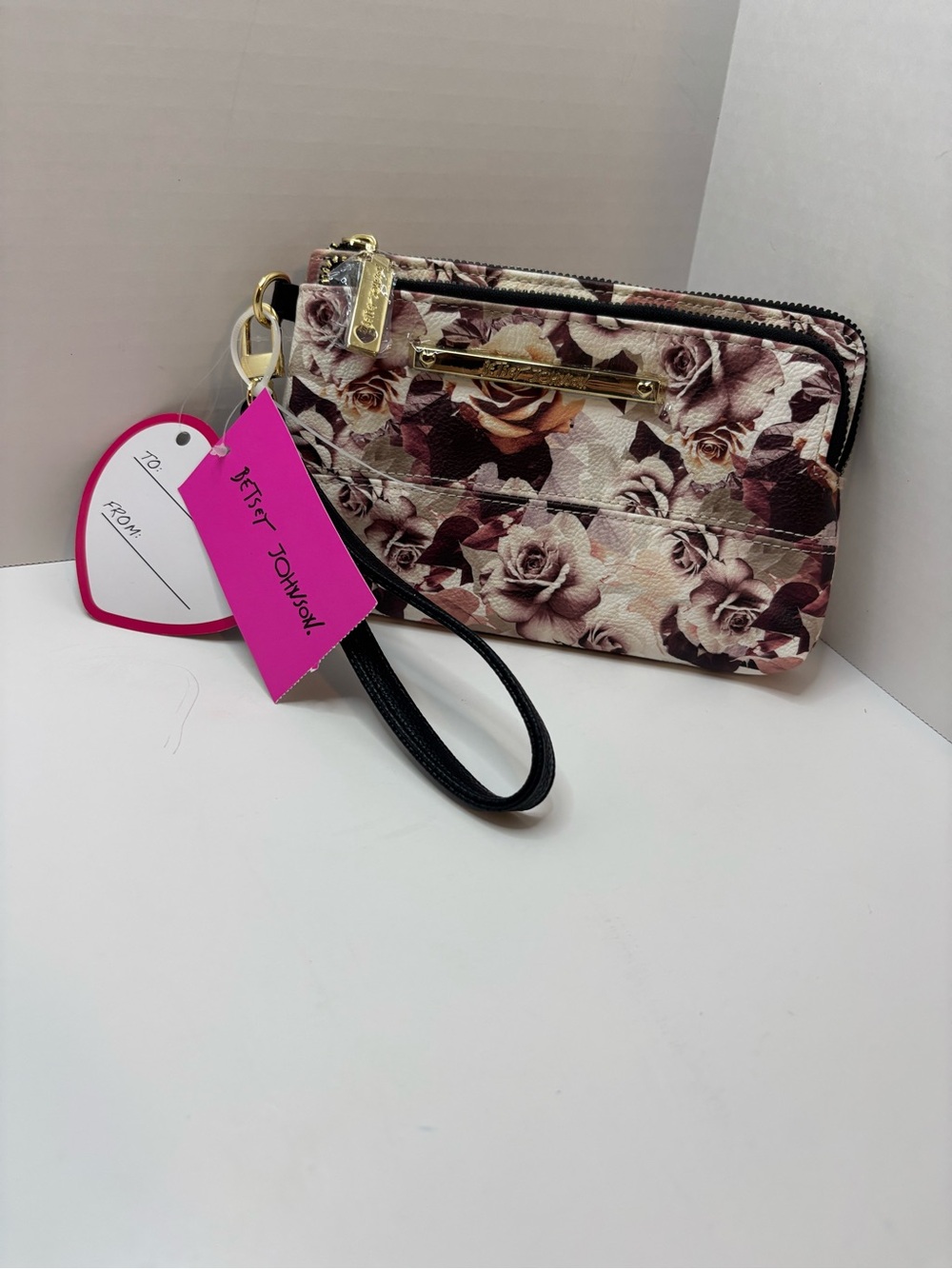 Betsey Johnson Floral Rose Double Zip Wristlet Clutch NWT